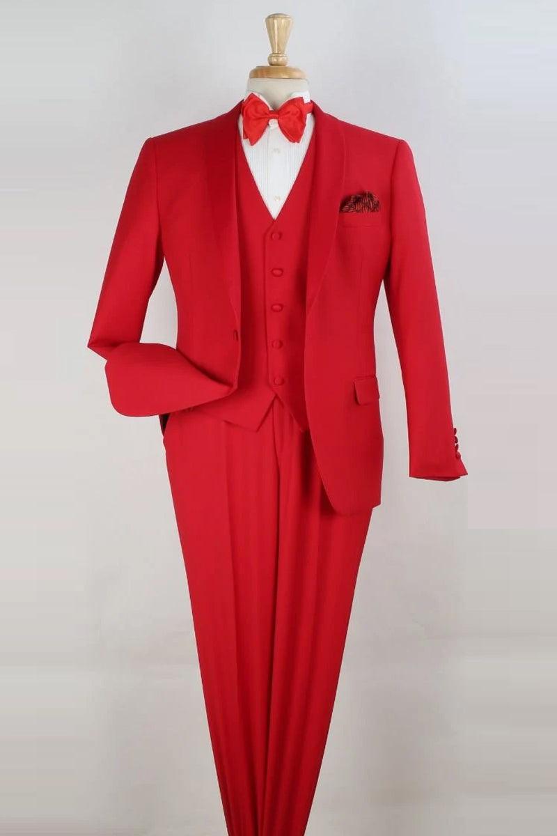 Mens Red Vested Shawl Tuxedo: Royal Diamond Modern Fit 1-Button - Elegant Mensattire