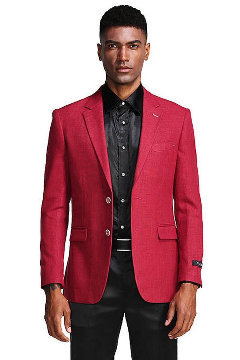 Mens Tazio Burgundy Slim-Fit Sporty Summer Coat - Elegant Mensattire