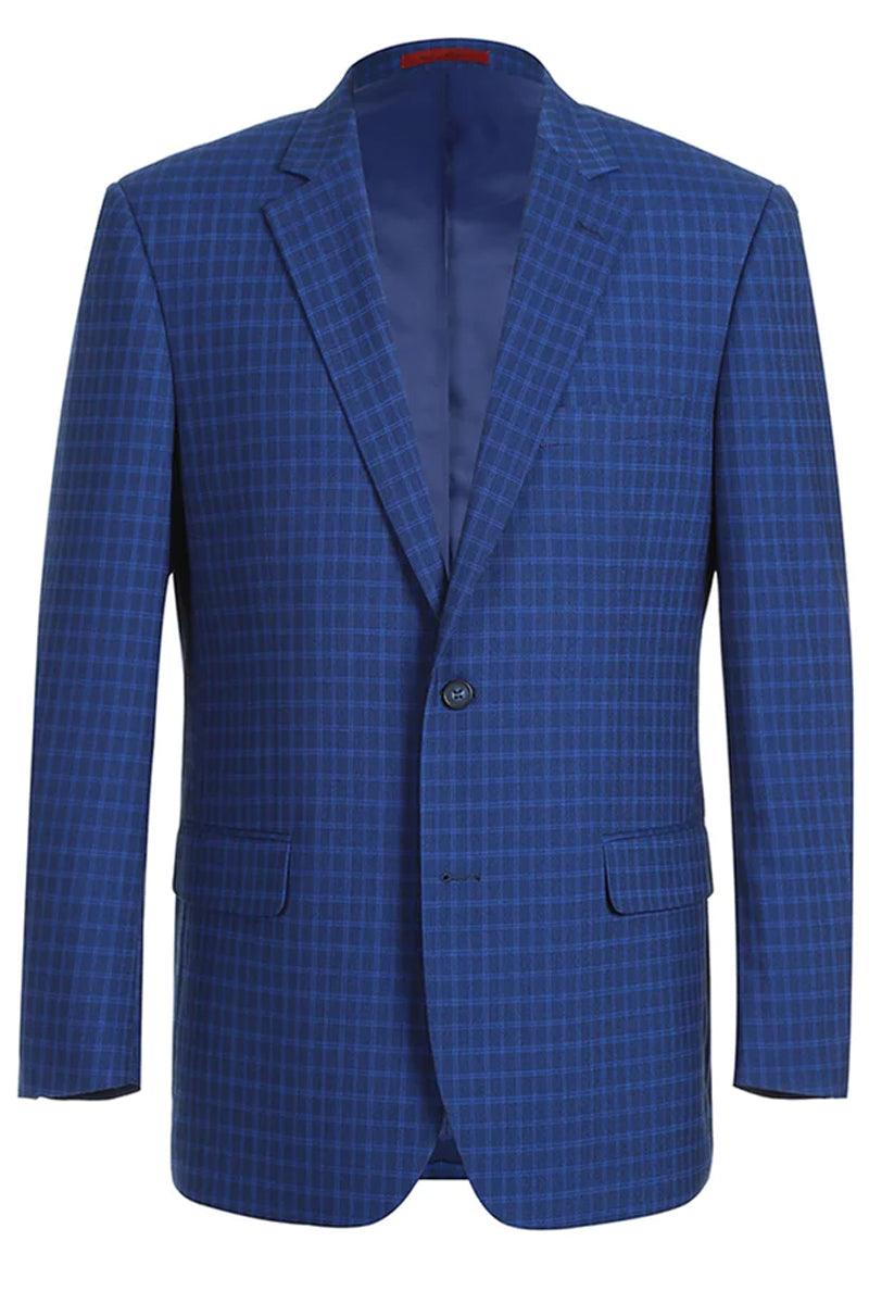 MENS TWO BUTTON CLASSIC FIT TWO PIECE SUIT IN BLUE WINDOWPANE CHECK - Elegant Mensattire