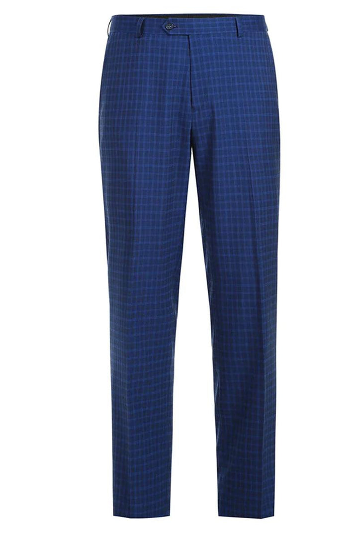 MENS TWO BUTTON CLASSIC FIT TWO PIECE SUIT IN BLUE WINDOWPANE CHECK - Elegant Mensattire