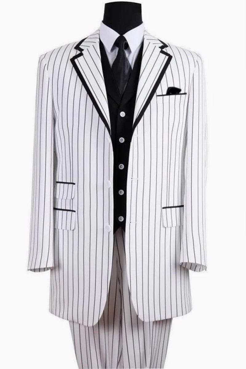 Mens' White & Black Pinstripe Barbershop Quartet Suin by Fortino Landi - Elegant Mensattire