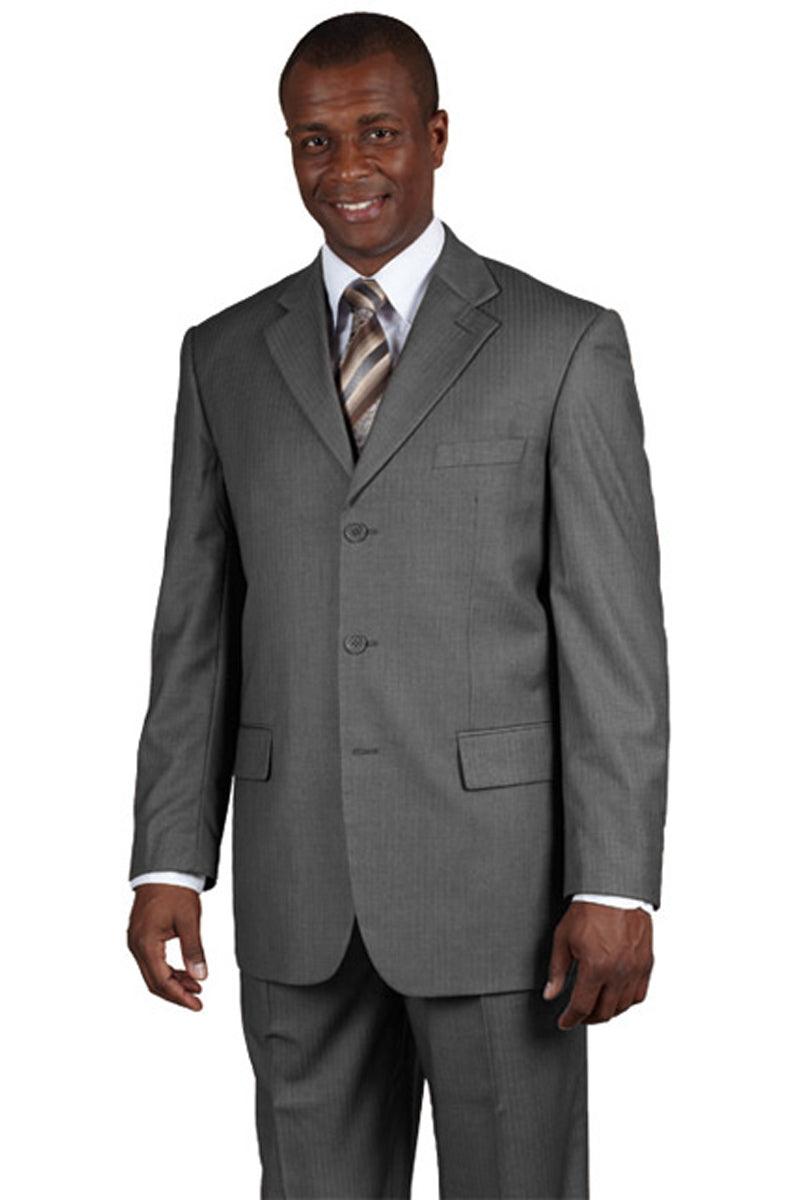 Mens Wool Classic 3-Button Business Suit by Fortino Landi in Grey Pinstripe - Elegant Mensattire