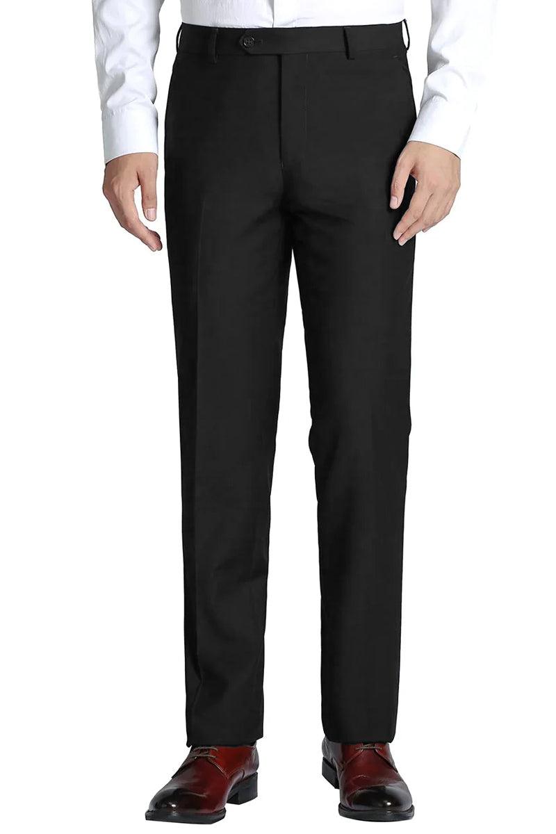 Mens Wool-Feel Slim Fit Dress Pants by Vinci - Black - Elegant Mensattire