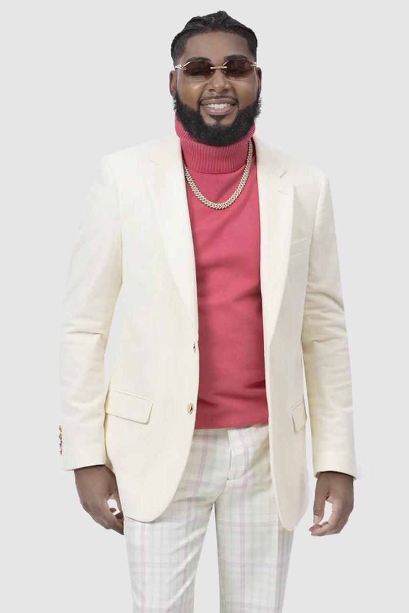 "Modern Fit Ivory Velvet Blazer - EJ Samuel" - Elegant Mensattire