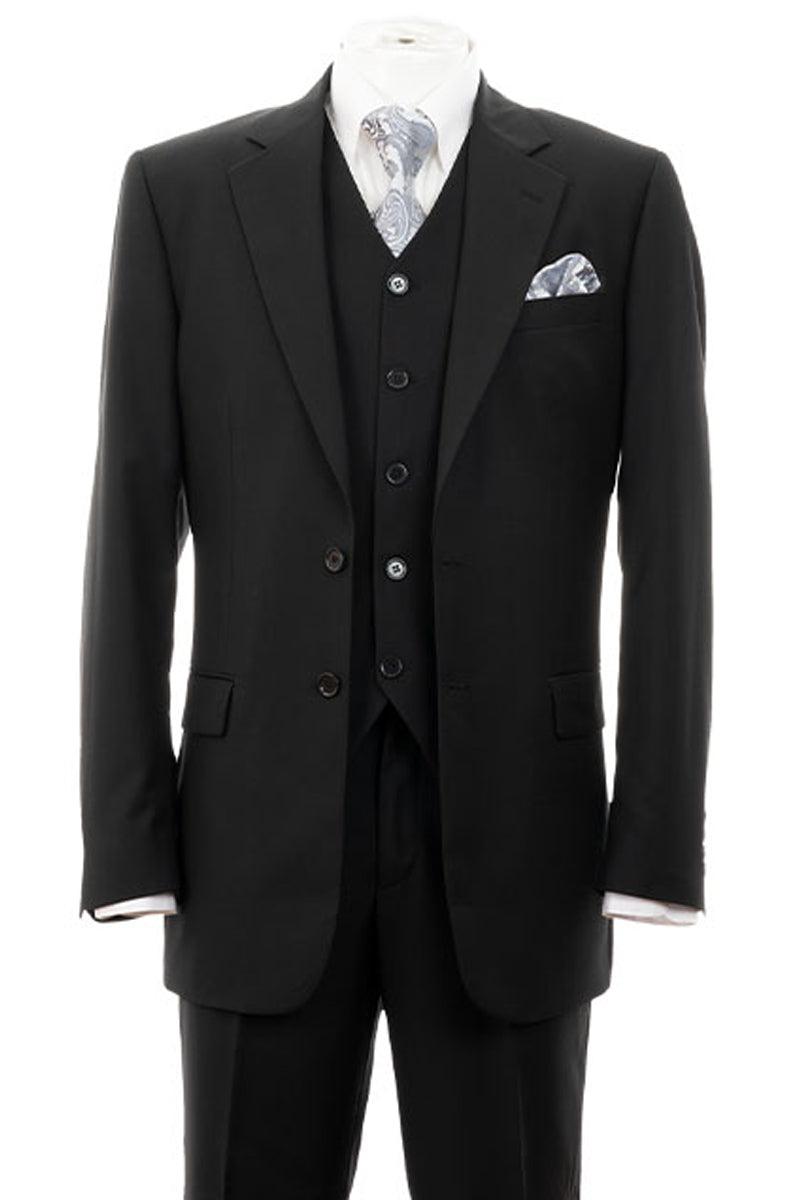 "Modern Fit Vested 2-Button Black Suit - Fortino Landi" - Elegant Mensattire