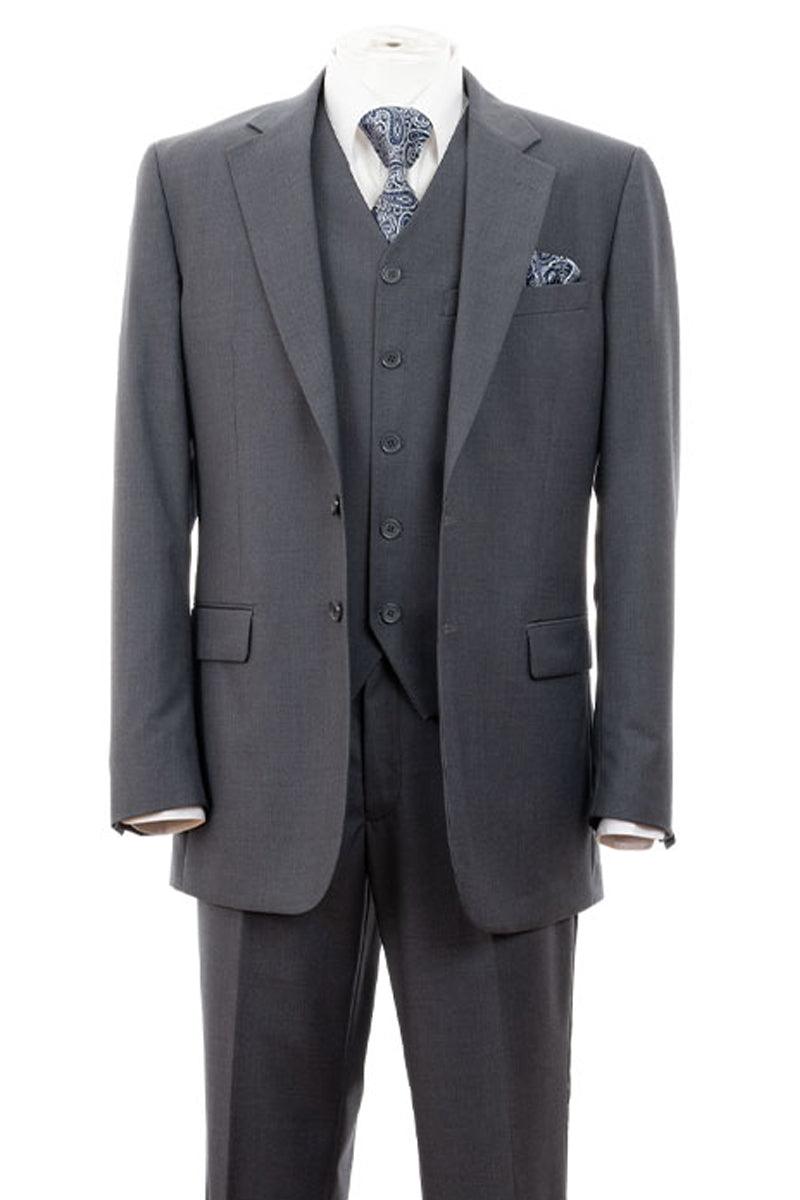 Modern Fit Vested Suit: Fortino Landi Grey 2-Btn - Elegant Mensattire