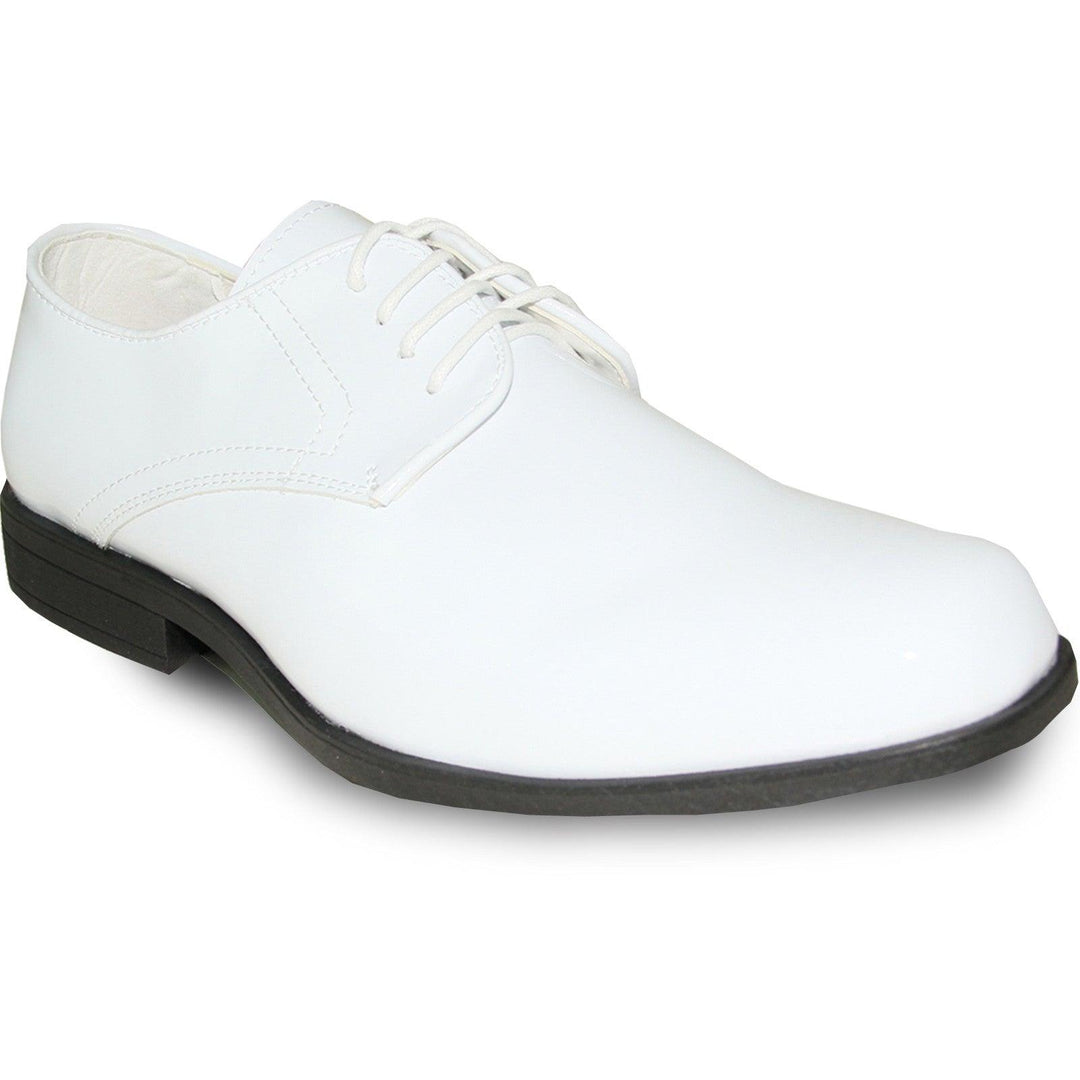 Modern White Tuxedo Shoes by Bravo – Classic Shiny Patent Formal - Elegant Mensattire