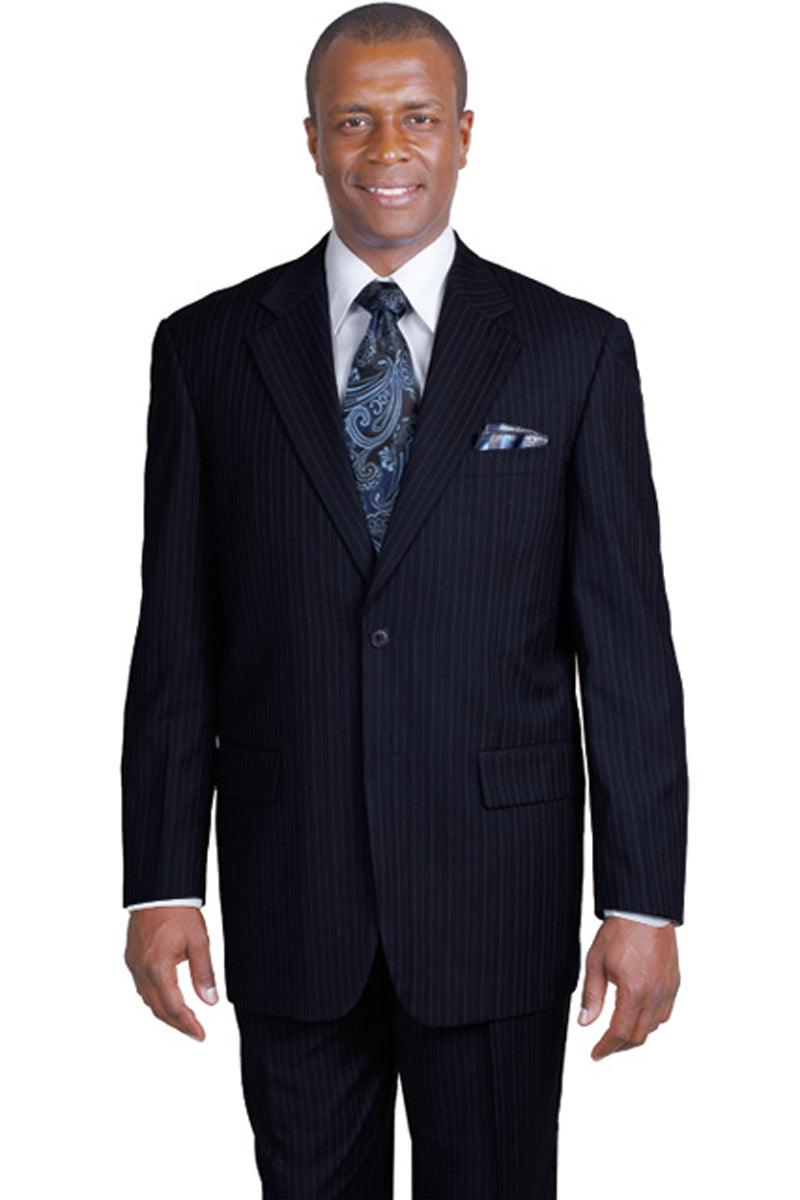 "Navy Pinstripe Men's 2 Button Banker Suit: Fortino Landi's Modern Fit" - Elegant Mensattire