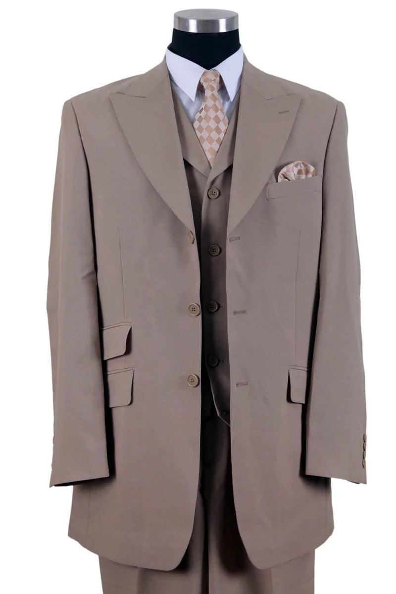 NEW TITLE: "Fortino Landi Men's 3-Button Tan Vested Wide Peak Lapel Fashion Suit" - Elegant Mensattire