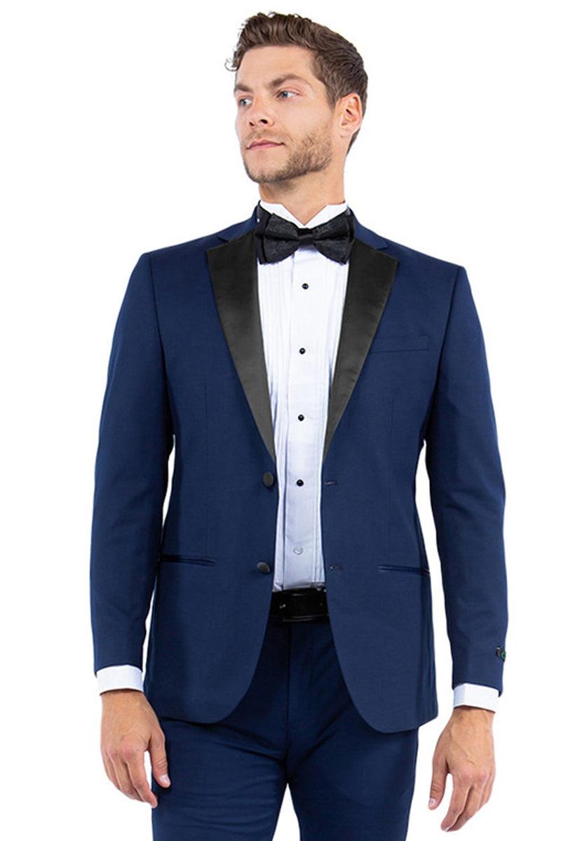 New Zegarie Navy Tuxedo Jacket: Modern Fit, 2 Button Notch Lapel Separates, Black Lapel - Elegant Mensattire