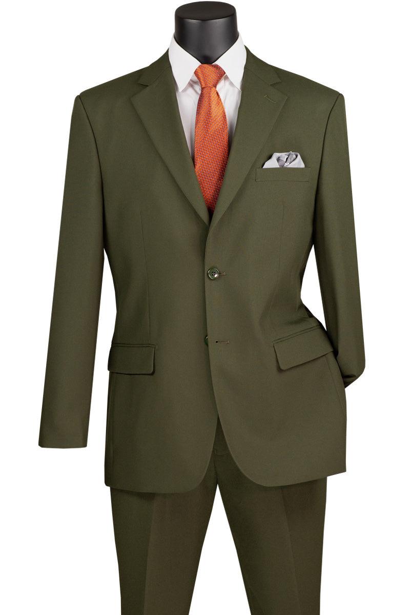 Olive 2Btn Classic Poplin Suit | CLOSEOUT Vinci | 44L - Elegant Mensattire