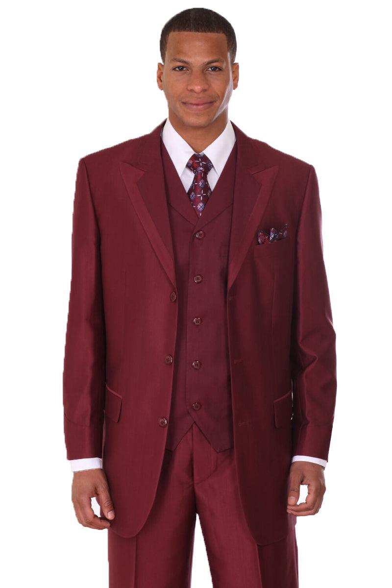 Original Title:
Mens 3 Button Vested Wide Peak Lapel Two Tone Sharkskin Suit

Polished Title: 
Men's Burgundy Sharkskin Two-Tone Vested Suit w/ Wide Peak Lapel - Fortino Landi - Elegant Mensattire