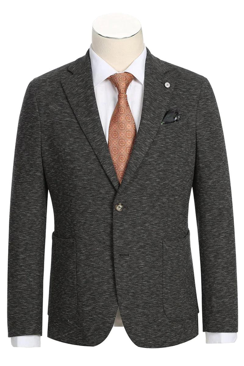 "Pelago Charcoal Grey Slim Fit Cotton Blazer - Half Canvas, Patch Pockets" - Elegant Mensattire