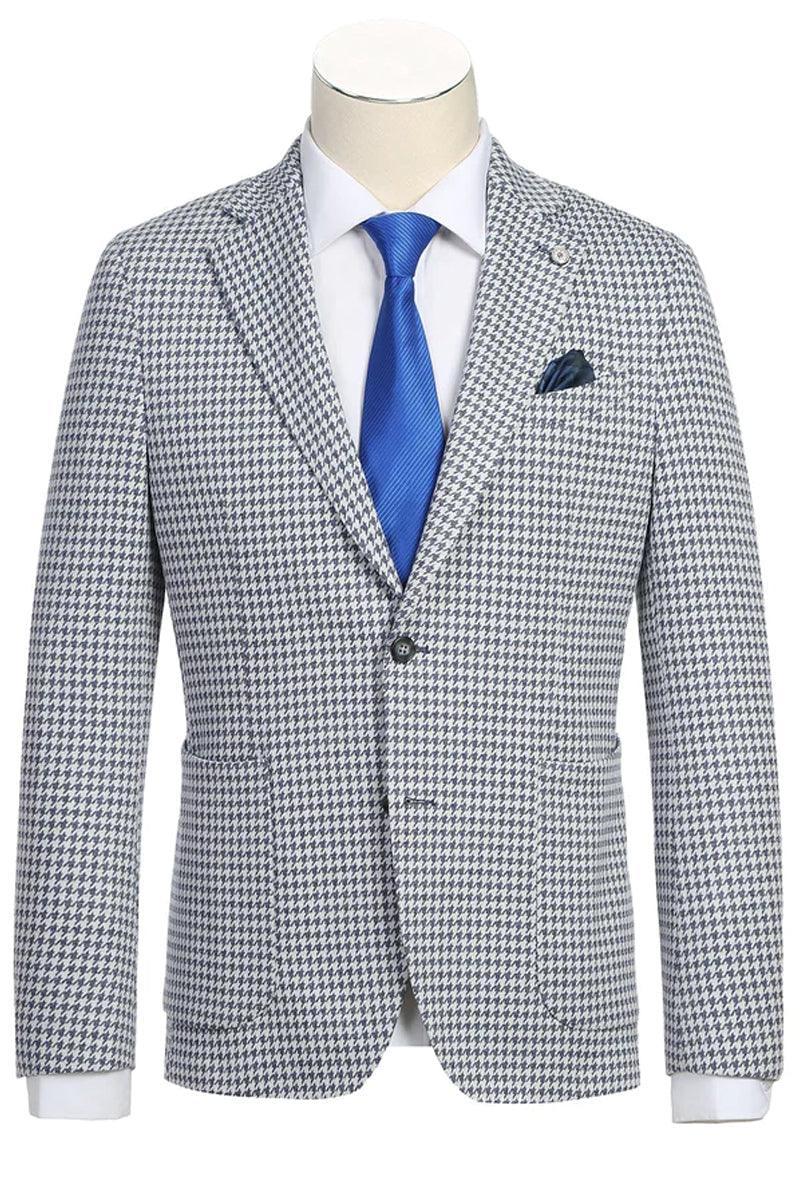 "Pelago Men's Half Canvas Unconstructed Blazer in Black & White Houndstooth" - Elegant Mensattire