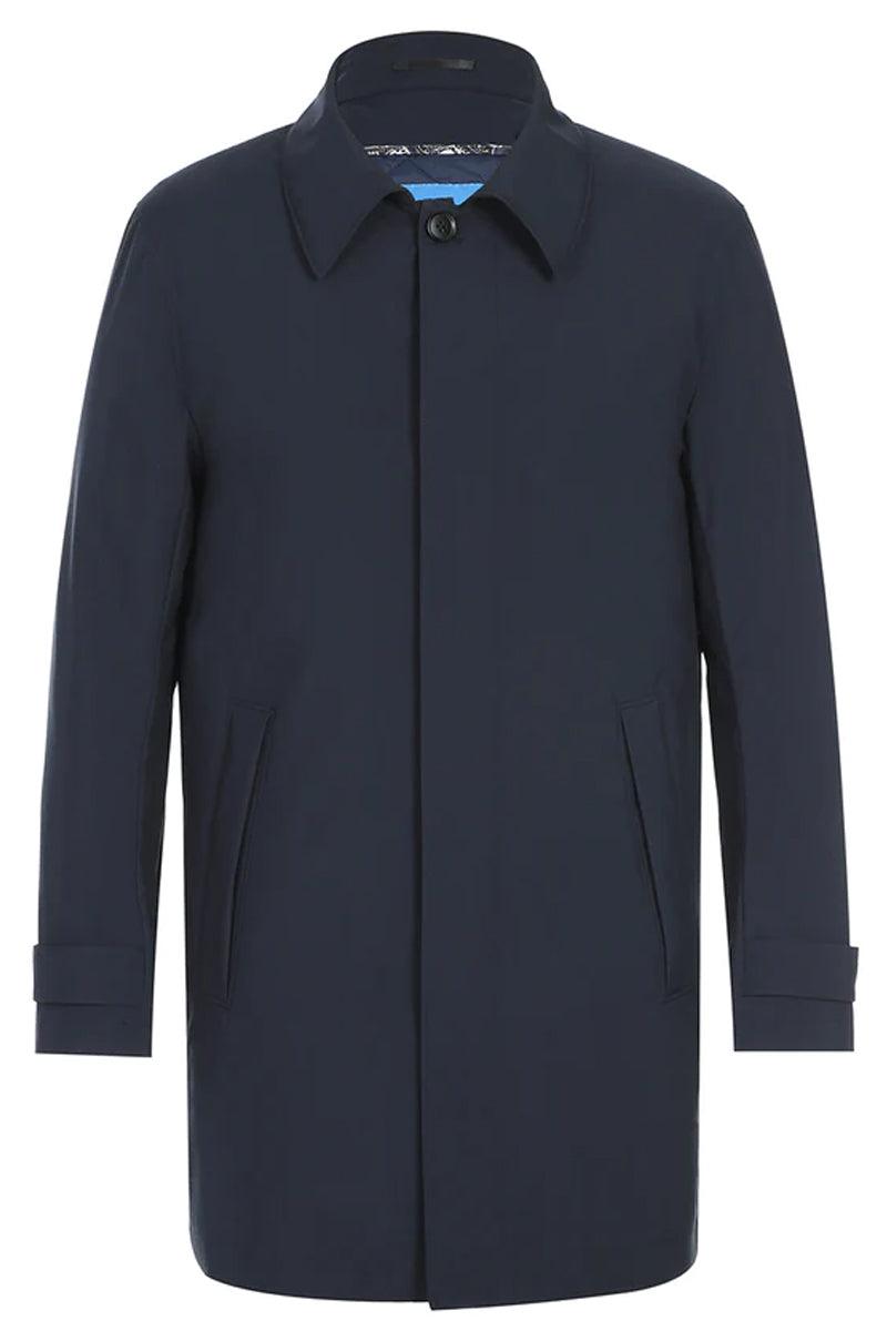Pelago Men's Navy Rain Coat with Shirt Collar | Classic 3/4 Length - Elegant Mensattire