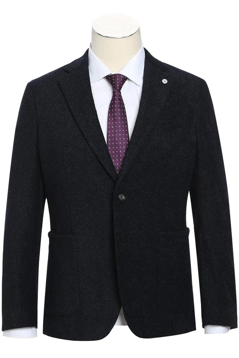 "Pelago Men's Slim Fit Blazer: Cool Cotton with Half Canvas & Patch Pockets" - Elegant Mensattire