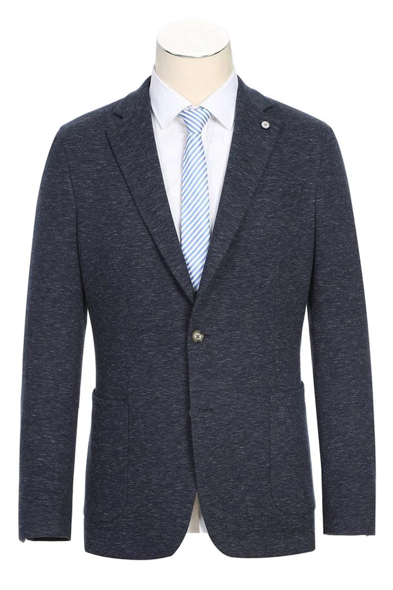 "Pelago Navy Blue Slim-Fit Half-Canvas Summer Cotton Blazer" - Elegant Mensattire