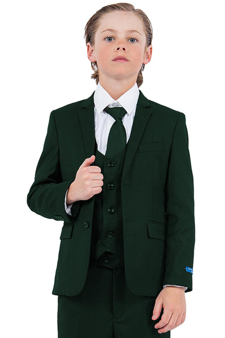 Perry Ellis Boy's Vested Hunter Green Wedding Suit - Elegant Mensattire