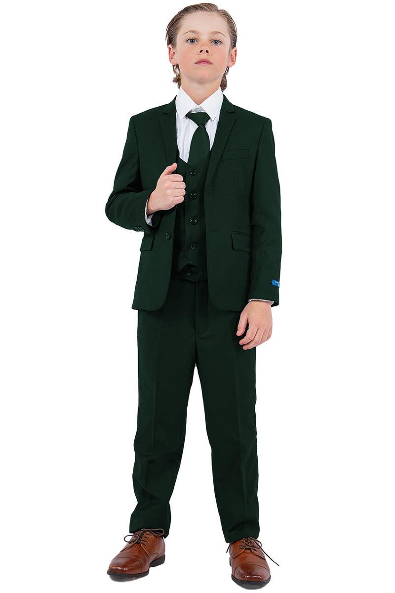 Perry Ellis Boy's Vested Hunter Green Wedding Suit - Elegant Mensattire