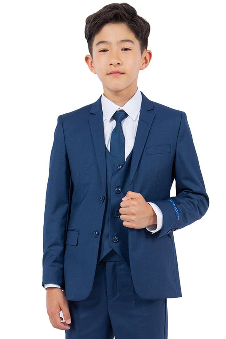 Perry Ellis Vested Boy's Wedding Suit, Indigo Blue - Elegant Mensattire