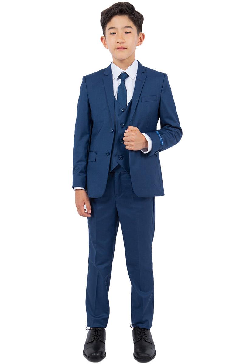 Perry Ellis Vested Boy's Wedding Suit, Indigo Blue - Elegant Mensattire