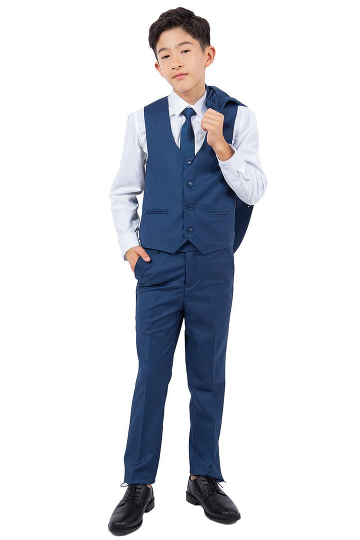 Perry Ellis Vested Boy's Wedding Suit, Indigo Blue - Elegant Mensattire