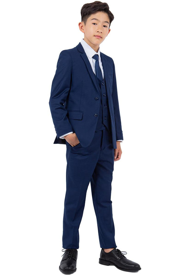 Plush Perry Ellis Cobalt Blue Boys' Vested Wedding Suit - Elegant Mensattire