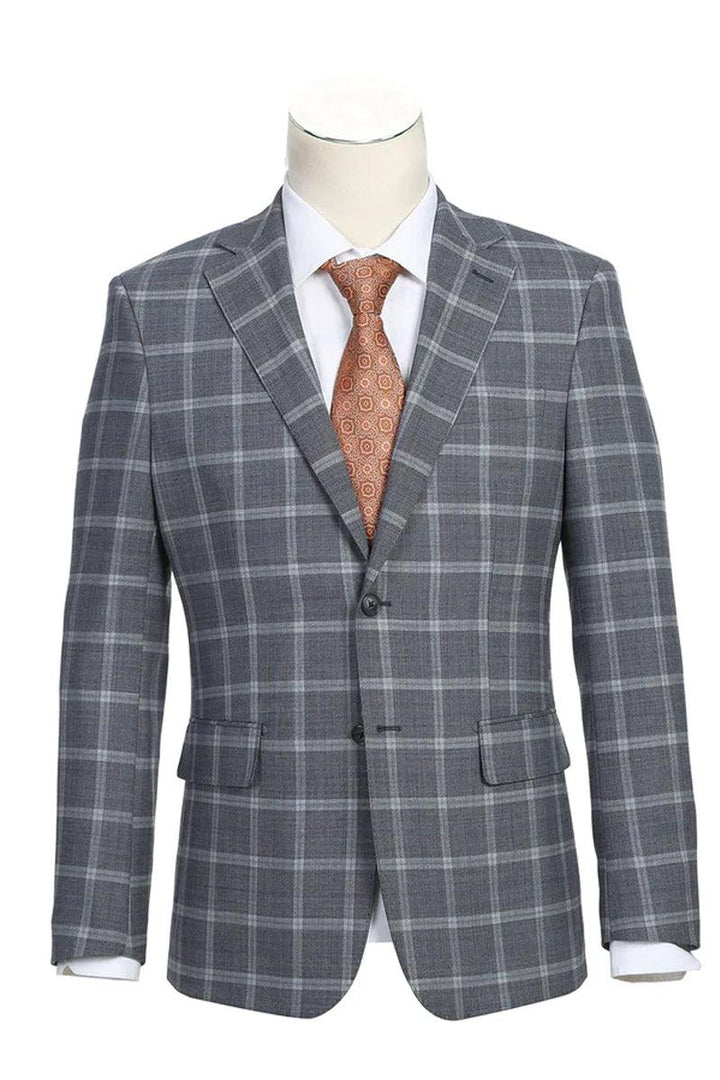 Polished Product Title: English Laundry Men's Slim-Fit 2-Btn Wool Suit in Bold Grey Windowpane Plaid - Elegant Mensattire