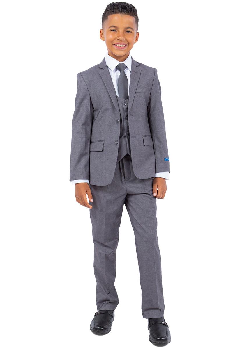 Polished product title: Perry Ellis Vested Boy's Wedding Suit, Medium Grey - Elegant Mensattire