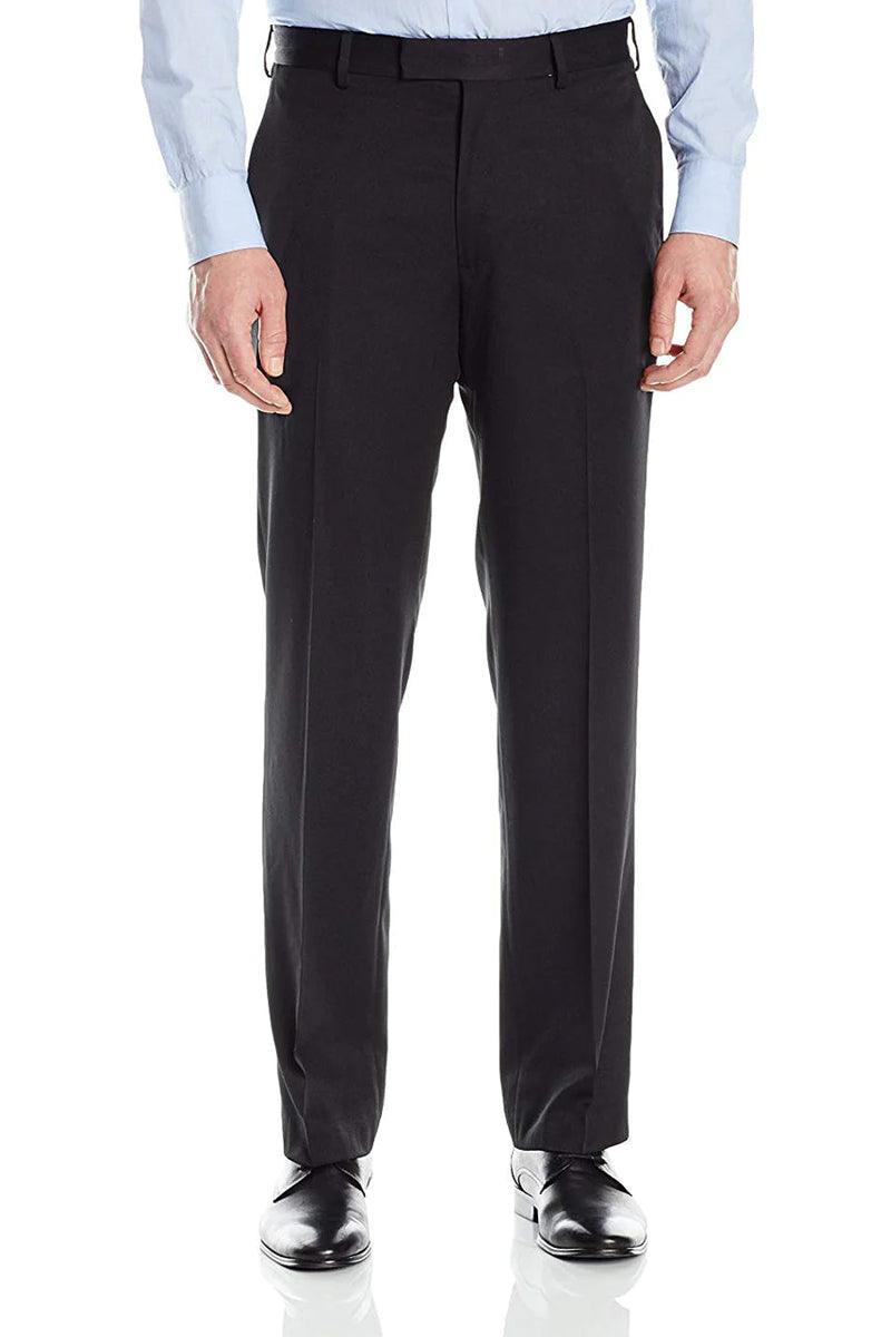 Polished Product Title: Vinci Men's Wool Feel Dress Pants | Regular Fit, Flat Front in Black - Elegant Mensattire