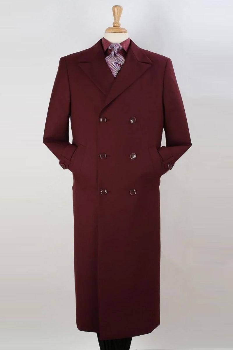 "Premium Burgundy Gabardine Overcoat for Men | Black Diamond" - Elegant Mensattire