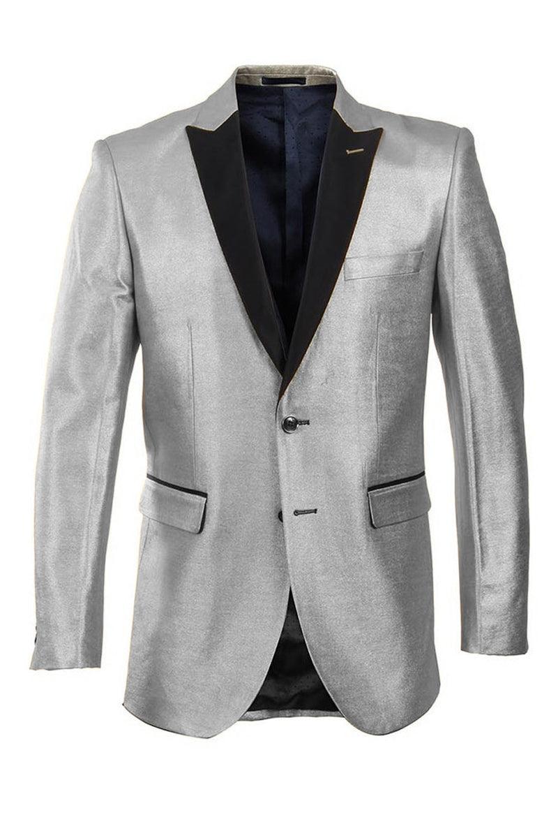 Premium Tazio 'Silver & Black' Slim Fit Satin Tuxedo Blazer - Elegant Mensattire