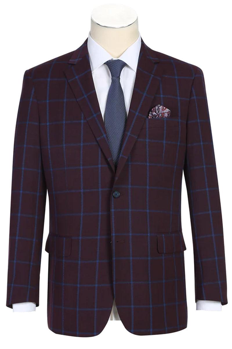 Pristine Slim Fit Blazer: Burgundy & Blue Windowpane Plaid // Renoir - Elegant Mensattire