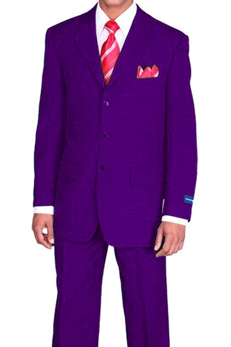 "Purple Fortino Landi Men's 3-Button Poplin Suit – Classic Fit" - Elegant Mensattire