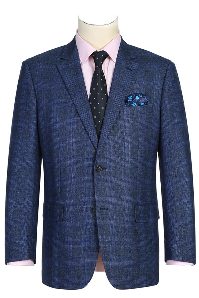 Refined, Classy Menswear Title: Navy Blue Windowpane Sport Coat by Renoir - Elegant Mensattire