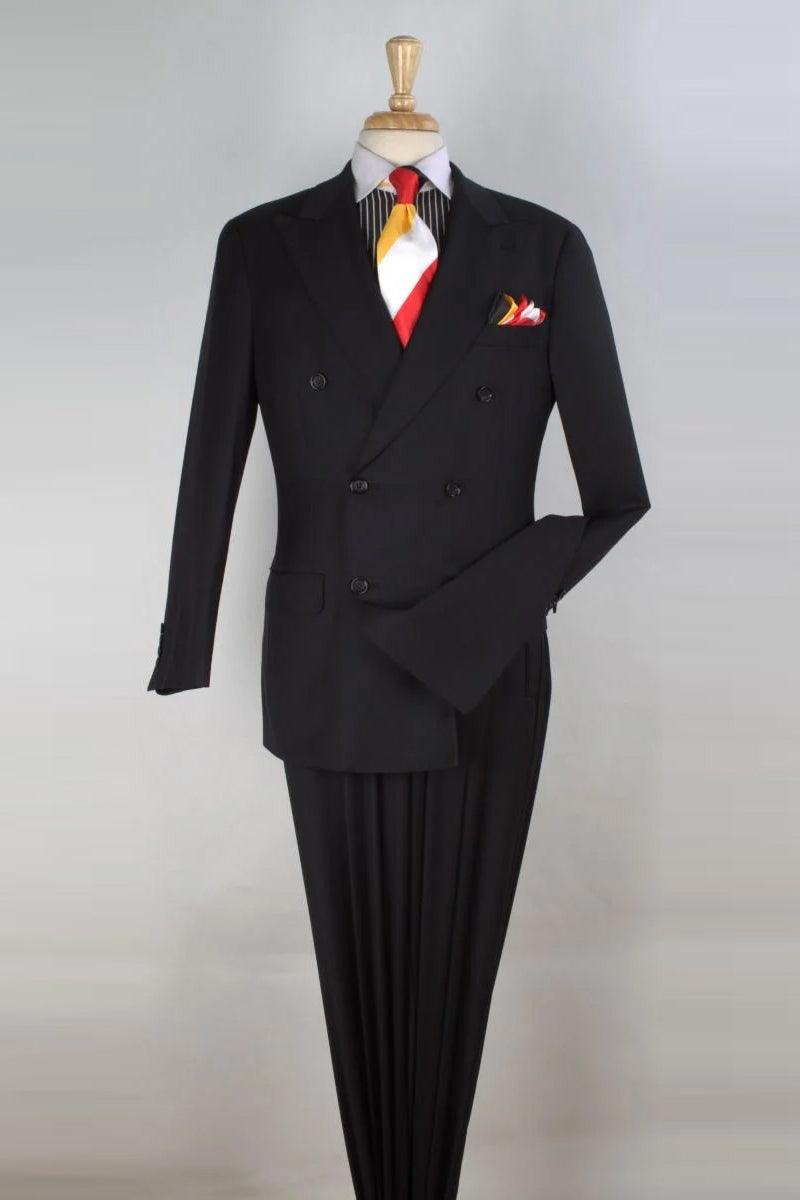 Refined Product Title: Apollo King Men's Classic-Fit Wool Double-Breasted Suit - Super 150's Black - Elegant Mensattire