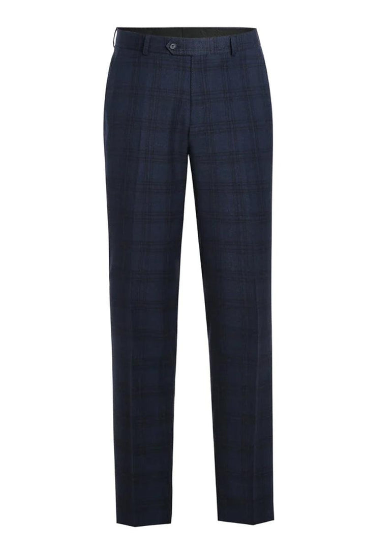 Refined Product Title: Renoir Two-Button Navy Blue Windowpane Plaid Slim-Fit Stretch Suit - Elegant Mensattire