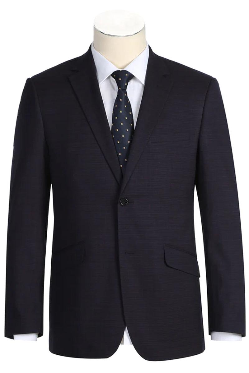 Renoir Black & Magenta Slim Fit Two-Button Suit with Mini Check Accents - Elegant Mensattire