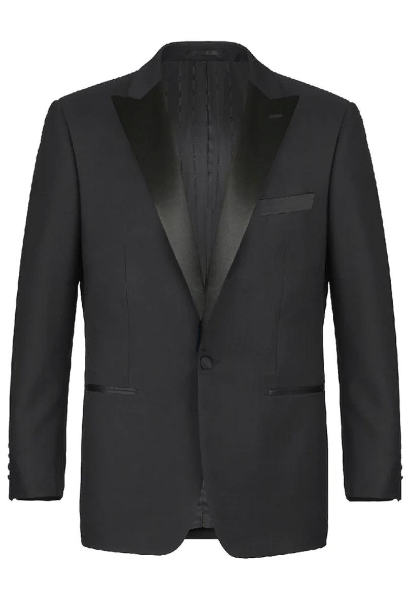 Renoir Black One-Button Tuxedo: Traditional, Classic Fit Peak - Elegant Mensattire