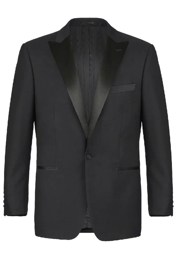 Renoir Black One-Button Tuxedo: Traditional, Classic Fit Peak - Elegant Mensattire