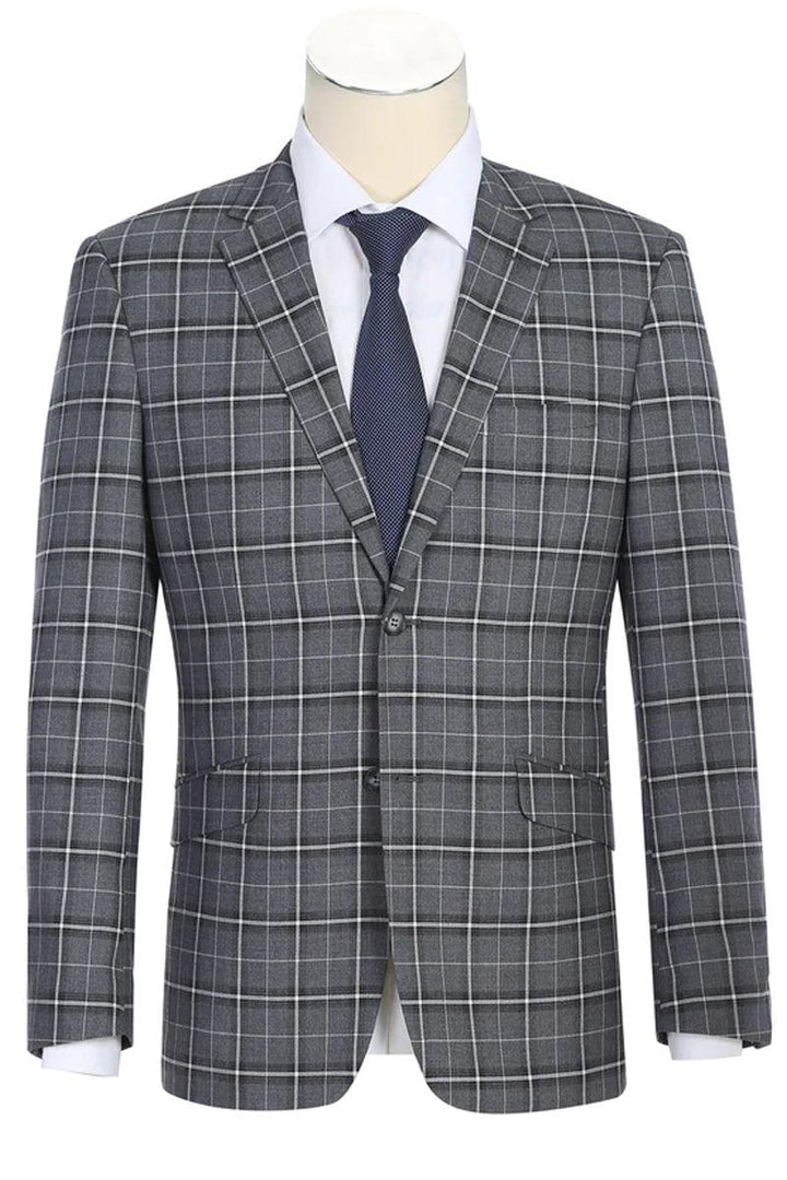 "Renoir Charcoal Grey Windowpane Bold Two Button Slim Fit Two Piece Suit" - Elegant Mensattire