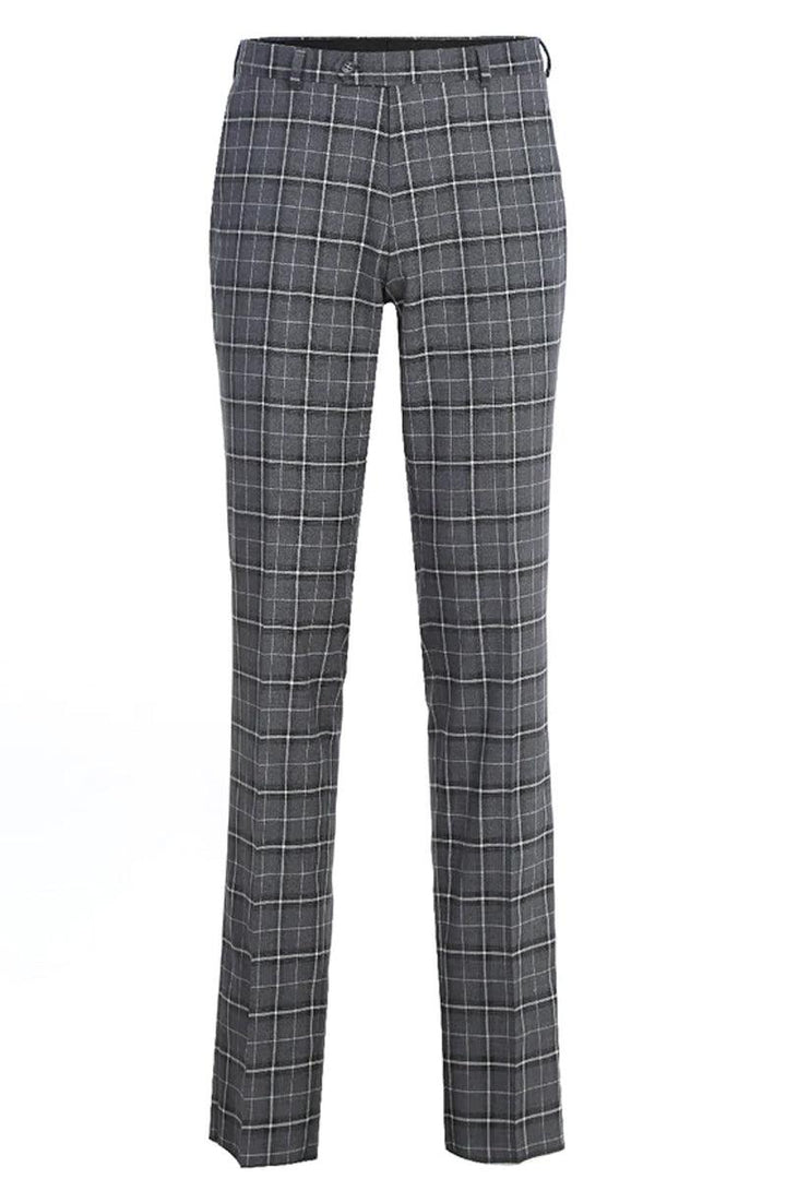 "Renoir Charcoal Grey Windowpane Bold Two Button Slim Fit Two Piece Suit" - Elegant Mensattire