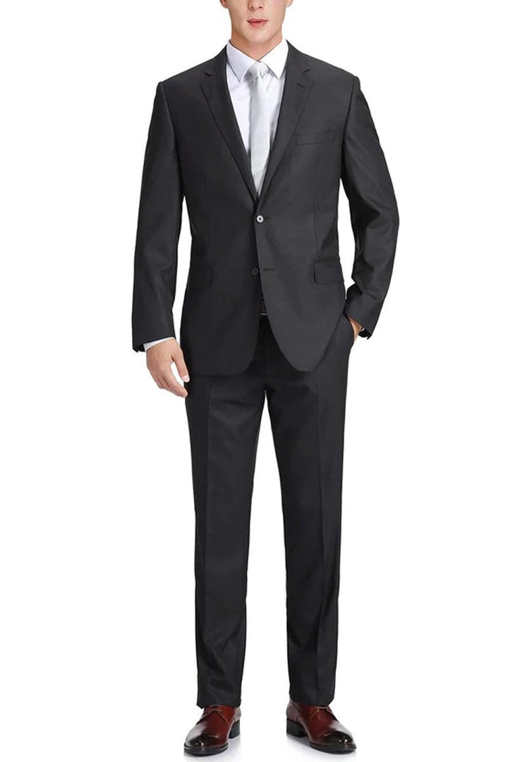 Renoir Charcoal Grey wool 2-Button Slim Fit Suit w/ Optional Vest - Elegant Mensattire