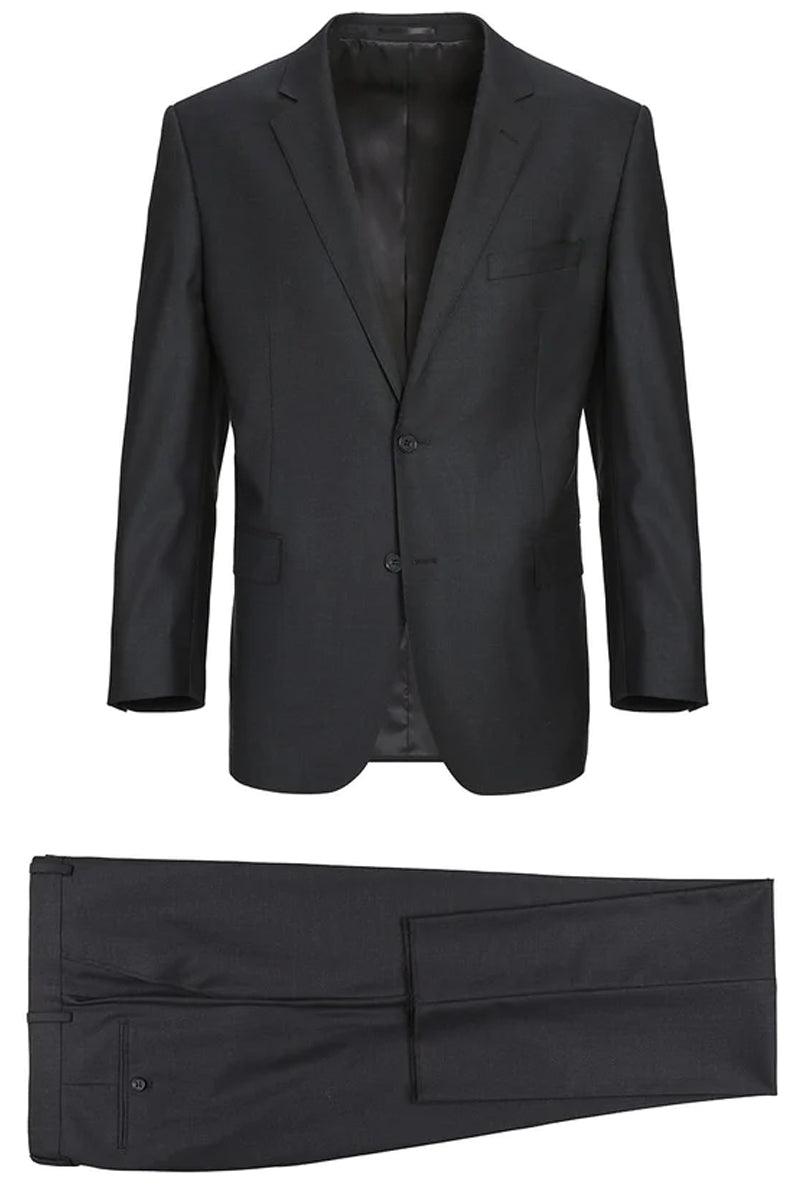 Renoir Charcoal Grey wool 2-Button Slim Fit Suit w/ Optional Vest - Elegant Mensattire