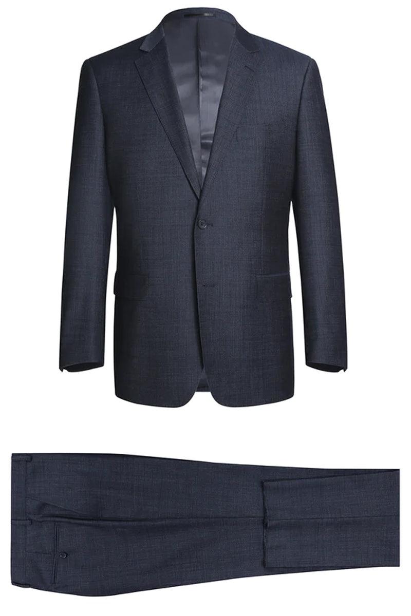 Renoir Classic Fit Wool Blend Navy Suit: Elegant 2-Button Menswear - Elegant Mensattire