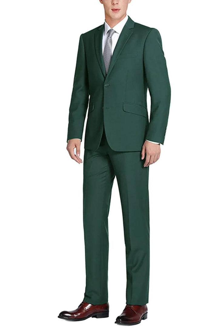 Renoir Classic Two-Button Hunter Green Slim Fit Suit with Optional Vest - Elegant Mensattire