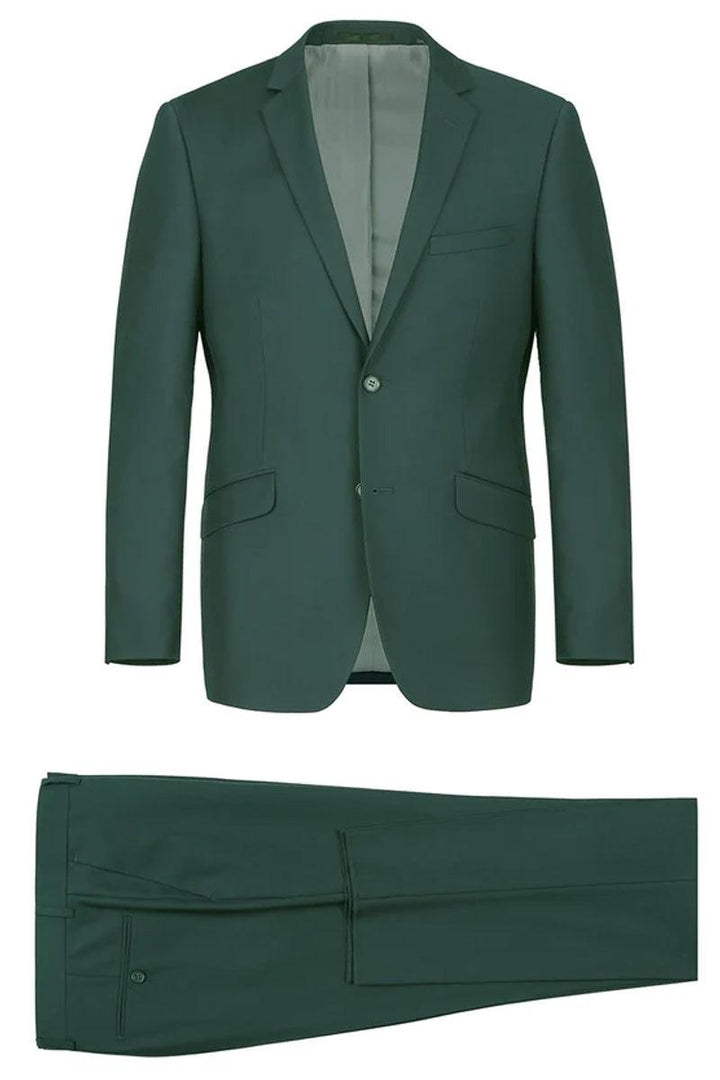 Renoir Classic Two-Button Hunter Green Slim Fit Suit with Optional Vest - Elegant Mensattire