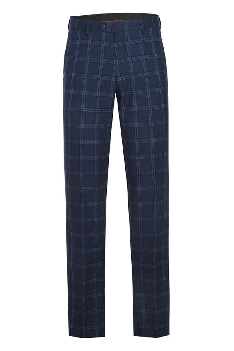 Renoir Dark Navy Wide Windowpane Plaid Slim-Fit Two-Button Stretch Suit - Elegant Mensattire