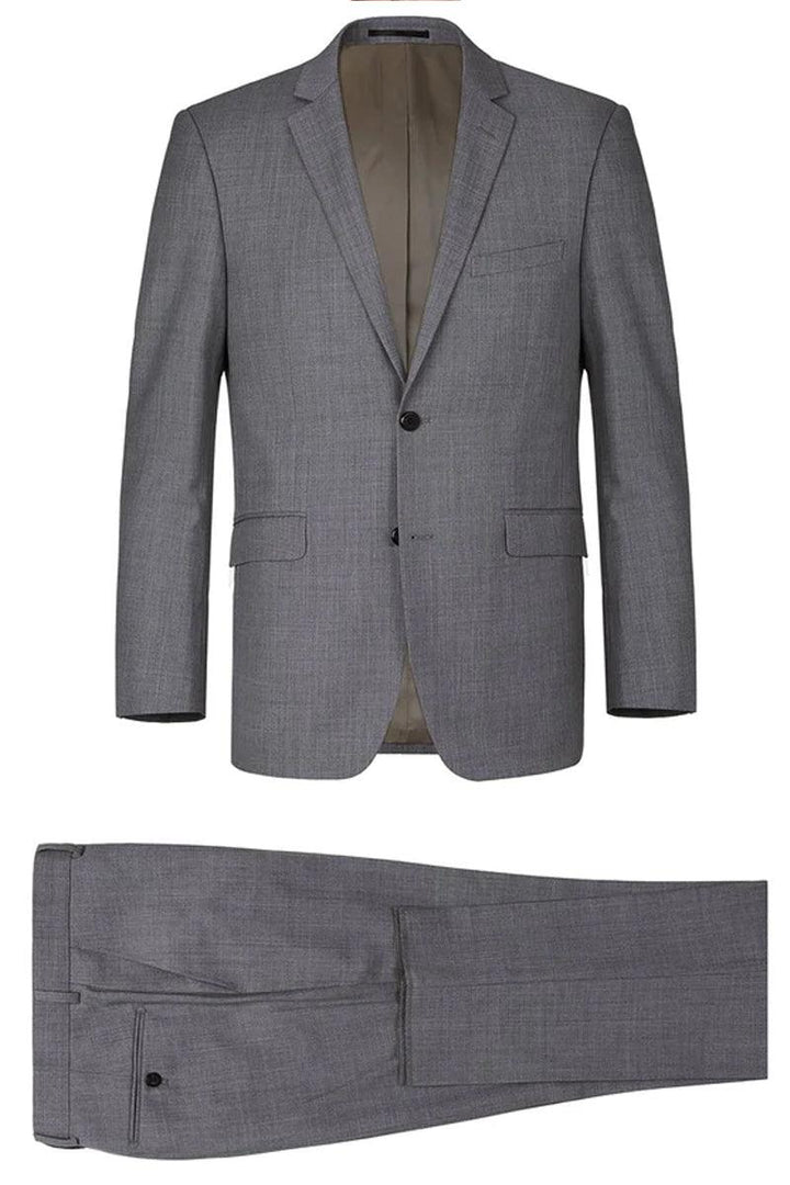 Renoir Grey Wool Suit: Mens Slim Fit, 2-Btn with Optional Vest - Elegant Mensattire