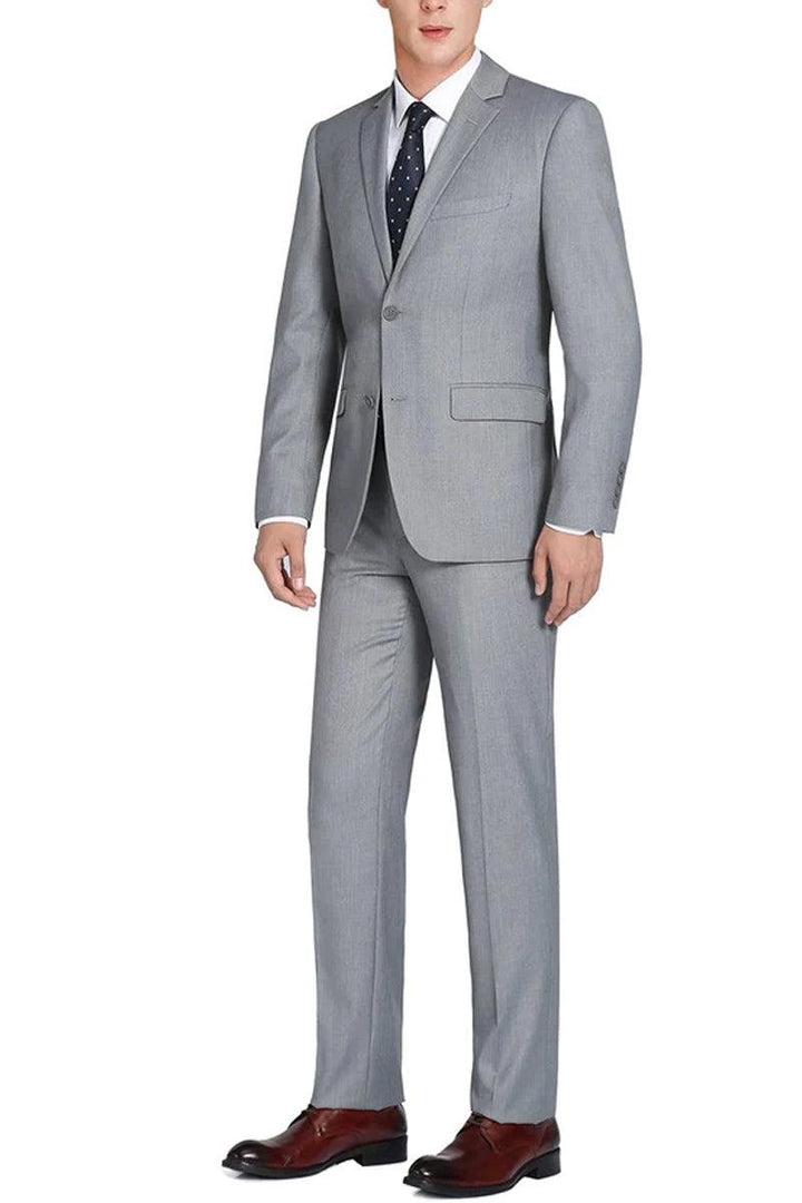 "Renoir Light Grey Men's Basic 2-Btn Long Suit: Sophisticated & Stylish" - Elegant Mensattire